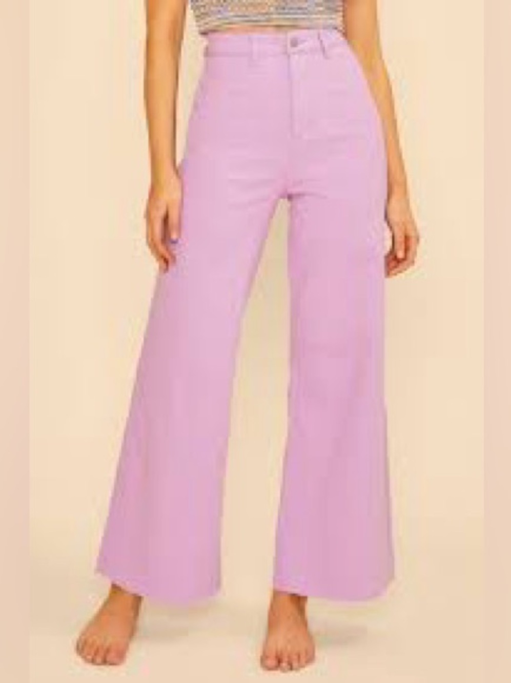 High-Waist Lavender Wide-Leg Cropped Pants